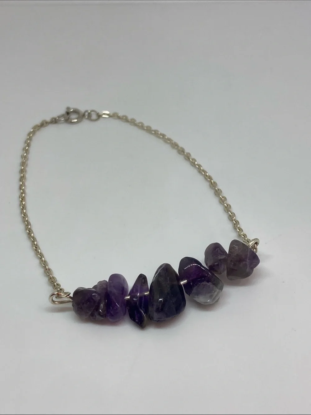Amethyst Chip Bar Anklet - Purple Gemstone Chain